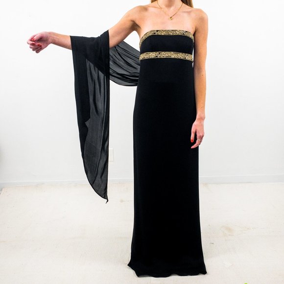 Marchesa 2 Silk Goddess Formal Maxi Gown Black - Picture 13 of 13